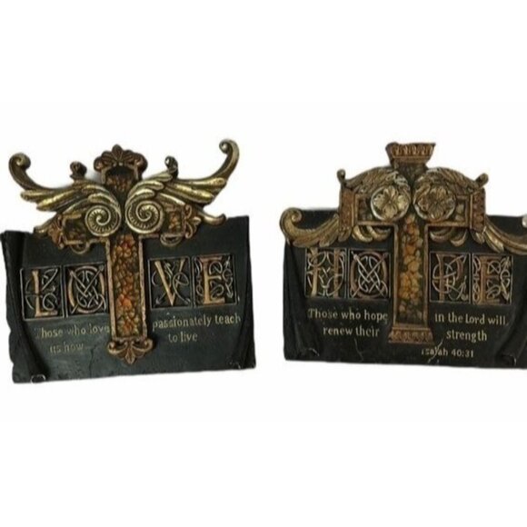 wall hanging art work religion love hope cross black 2 pictures plaques READ - Picture 1 of 7